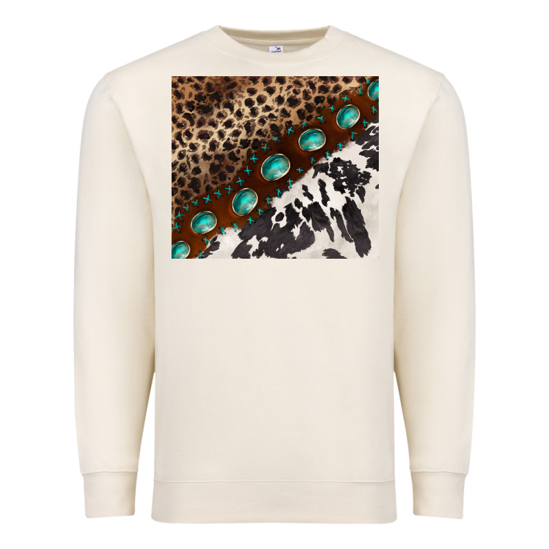 Leopard And Cowhide Gemstone Leather Premium Sweatshirt by BarkalooDesign | Teevron
