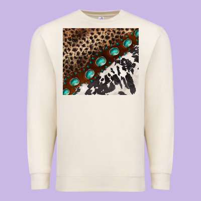 Leopard And Cowhide Gemstone Leather Premium Sweatshirt Designed By Barkaloodesign
