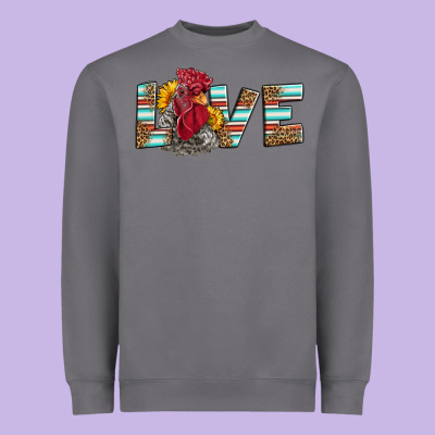 Love Rooster Head Heavyweight Sweatshirt Designed By Lillyallendesigns