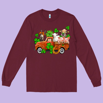 St. Patrick's Farm Animals And Truck Long Sleeve Tee Designed By Oliviacreatesart