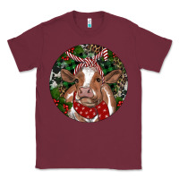 Burgundy Brown Cow Christmas Classic Tee - RanaPortraitStore
