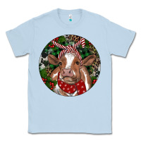 Dusty Blue Brown Cow Christmas Classic Tee - RanaPortraitStore