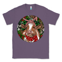 Lavender Brown Cow Christmas Classic Tee - RanaPortraitStore