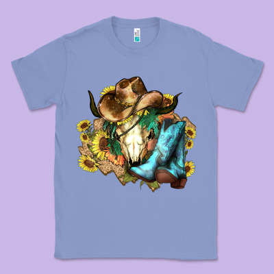 Cow Skull Cowboy Boots Hats Sunflowers Classic Tee Designed By Howdyjamesfarm