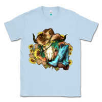 Dusty Blue Cow skull Cowboy boots hats sunflowers Classic Tee - HowdyJamesFarm