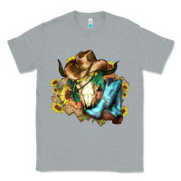 Heather Grey Cow skull Cowboy boots hats sunflowers Classic Tee - HowdyJamesFarm