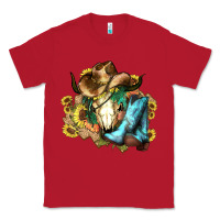Red Cow skull Cowboy boots hats sunflowers Classic Tee - HowdyJamesFarm