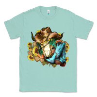 Seafoam Cow skull Cowboy boots hats sunflowers Classic Tee - HowdyJamesFarm