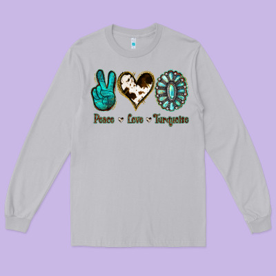 Peace Love Turquoise Long Sleeve Tee Designed By Jasminsmagicworld