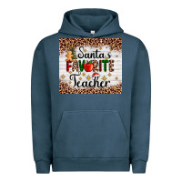 Pigment Midnight Navy santa's favorite teacher Urban Hoodie - AdoDesignShop
