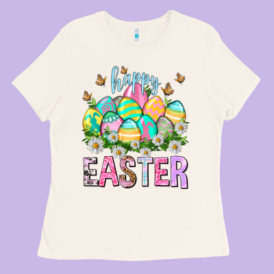 Happy Easter With Eggs Ladies Tee Designed By Nancycooperartshop