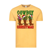 Vintage Mustard cowboy christmas boots cactus Vintage Tee - CowGirlArtShop