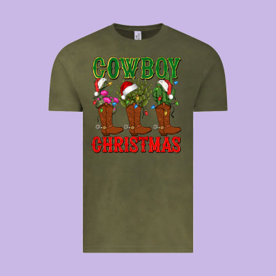 Cowboy Christmas Boots Cactus Vintage Tee Designed By Cowgirlartshop