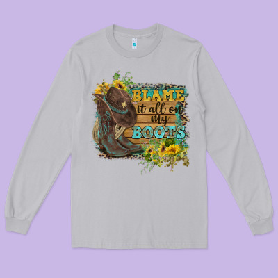 Blame It All On My Boots Long Sleeve Tee Designed By Fadigitalartstudio