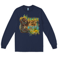 Navy Blame It All On My Boots Long Sleeve Tee - FaDigitalArtStudio