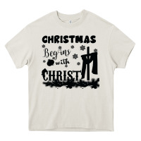 Cream Christmas Begins With Christ Heavy Core Tee - Bettercallsaul