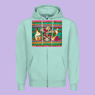 Mexican Tequila Skull Roses Cactus Sombrero Zipper Hoodie Designed By Artiststas