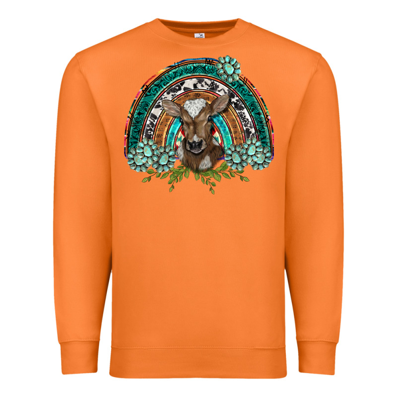 Turquoise Gemstones Brown Baby Cow  Rainbow Premium Sweatshirt by BarkalooDesign | Teevron