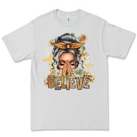 Dove Grey Silver White Believe Praying Caucasian Messy Bun Premium Tee - texasbilliewilder