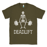 Army Green deadlift funny halloween skeleton weight lifting workout Classic Tee - longCreatives