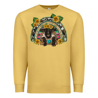 Antique Gold suffolk ewe front sunflowers rainbow Premium Sweatshirt - BarkalooDesign