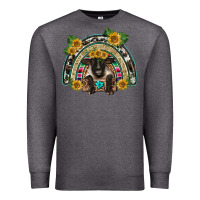 Charcoal Heather suffolk ewe front sunflowers rainbow Premium Sweatshirt - BarkalooDesign
