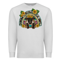 Dove Grey suffolk ewe front sunflowers rainbow Premium Sweatshirt - BarkalooDesign