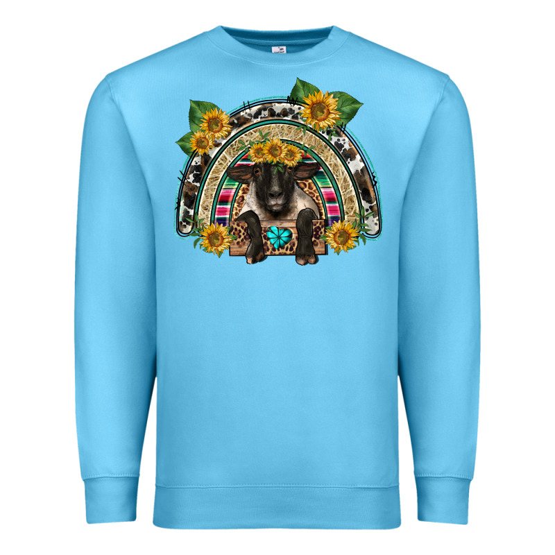 Suffolk Ewe Front Sunflowers Rainbow Premium Sweatshirt by BarkalooDesign | Teevron