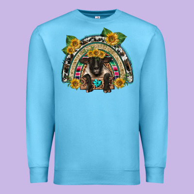 Suffolk Ewe Front Sunflowers Rainbow Premium Sweatshirt Designed By Barkaloodesign