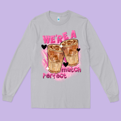 We're A Perfect Match Valentine's Day Long Sleeve Tee Designed By Fadigitalartstudio