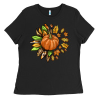 Black Fall Sunflower with Pumpkin Ladies Tee - texasbilliewilder