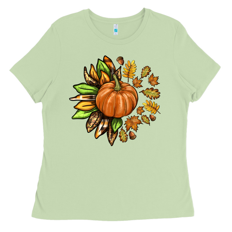 Fall Sunflower With Pumpkin Ladies Tee by texasbilliewilder | Teevron
