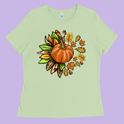 Fall Sunflower With Pumpkin Ladies Tee Designed By Texasbilliewilder