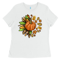 White Fall Sunflower with Pumpkin Ladies Tee - texasbilliewilder