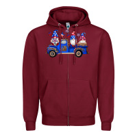 Burgundy american flag gnomes truck Zipper Hoodie - Artiststas