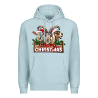 Blue Mist Merry Christmas Goats Premium Hoodie - LillyAllenDesigns