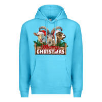 Ocean Blue Merry Christmas Goats Premium Hoodie - LillyAllenDesigns