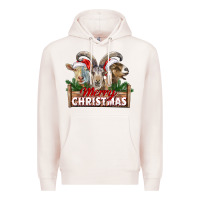 Pale Pink Merry Christmas Goats Premium Hoodie - LillyAllenDesigns