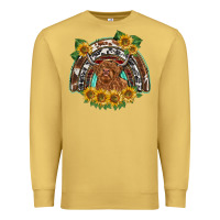 Antique Gold scottish calf sunflowers rainbow Premium Sweatshirt - BarkalooDesign