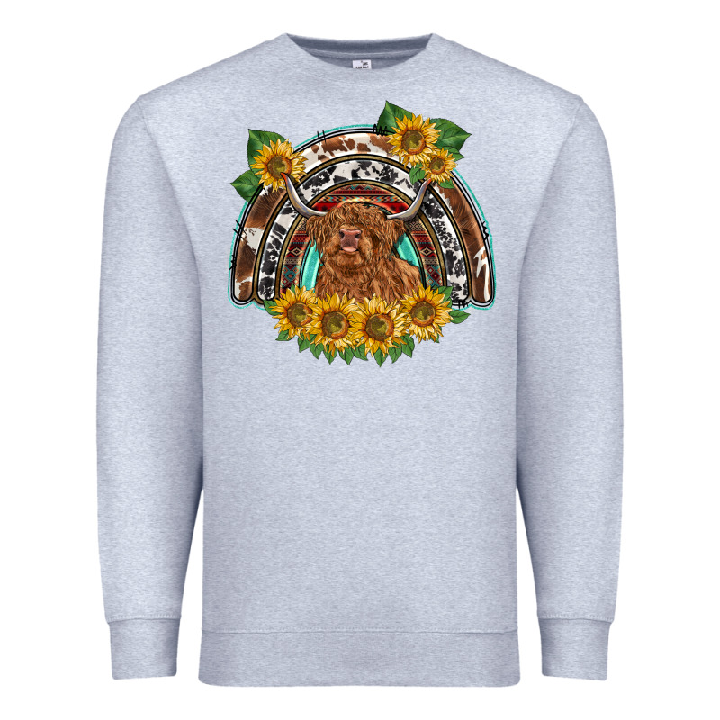 Scottish Calf Sunflowers Rainbow Premium Sweatshirt by BarkalooDesign | Teevron