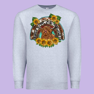 Scottish Calf Sunflowers Rainbow Premium Sweatshirt Designed By Barkaloodesign