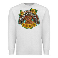 Oatmeal Heather scottish calf sunflowers rainbow Premium Sweatshirt - BarkalooDesign
