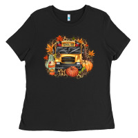 Black Fall School Bus Ladies Tee - texasbilliewilder