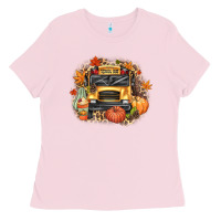 Bubblegum Pink Fall School Bus Ladies Tee - texasbilliewilder