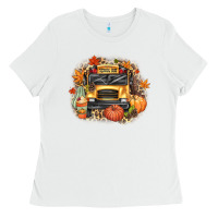White Fall School Bus Ladies Tee - texasbilliewilder