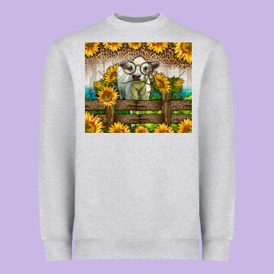 Western Charolais Heifer With Sunflowers Heavyweight Sweatshirt Designed By Lillyallendesigns