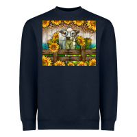 Navy Western Charolais Heifer With Sunflowers Heavyweight Sweatshirt - LillyAllenDesigns