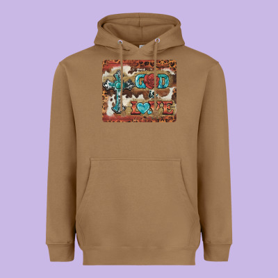 God Is Love Cross Heavyweight Hoodie Designed By Barkaloodesign