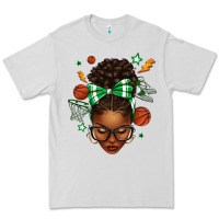 Dove Grey Afro Messy Bun Basketball Green Bow Premium Tee - texasbilliewilder