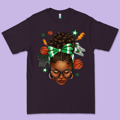 Afro Messy Bun Basketball Green Bow Premium Tee Designed By Texasbilliewilder
